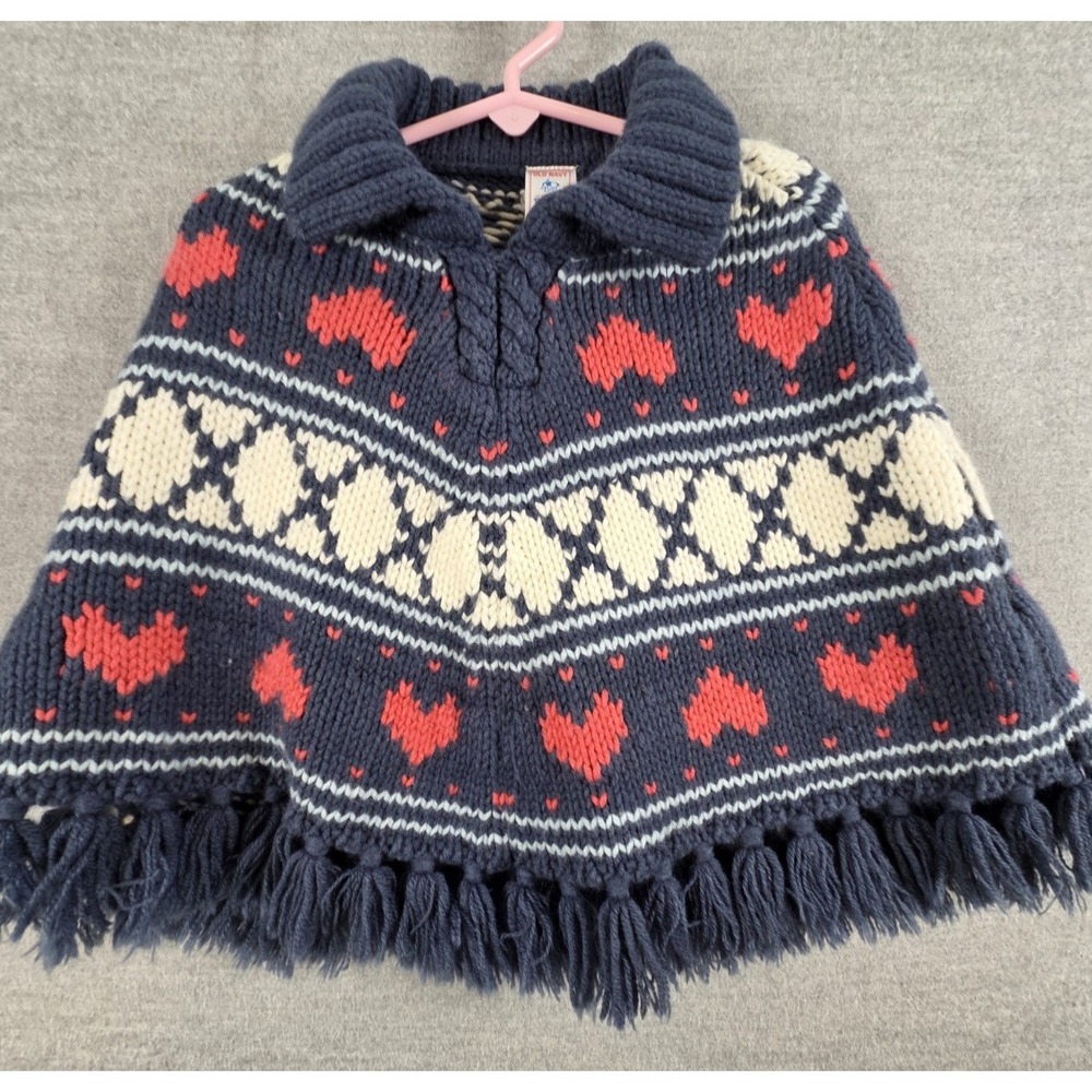 Old Navy Sweater Poncho Shawl Crochet Knit Hearts Size 12-18 Months Cape School